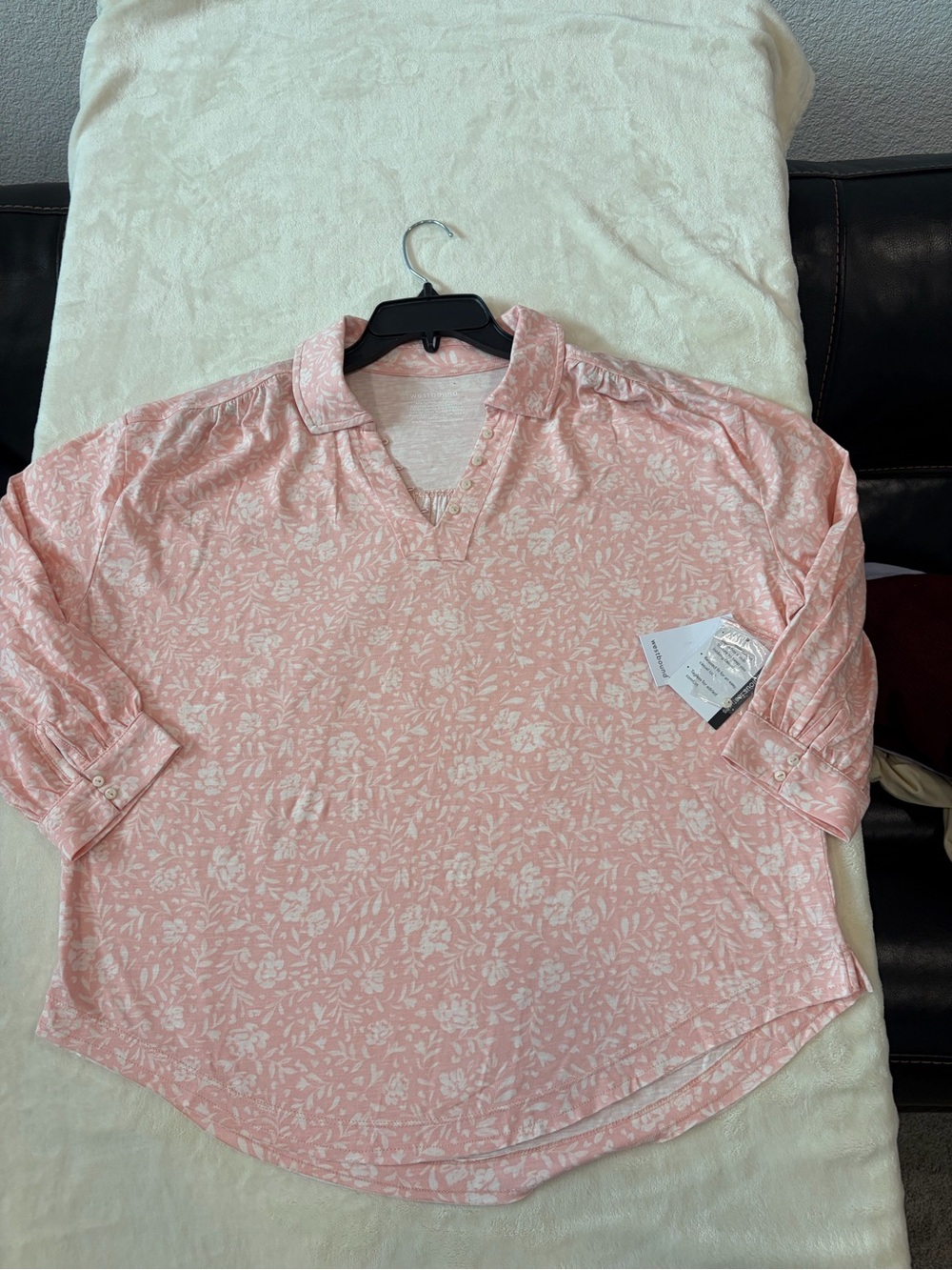 Westbound Light Pink Floral Pullover Polo